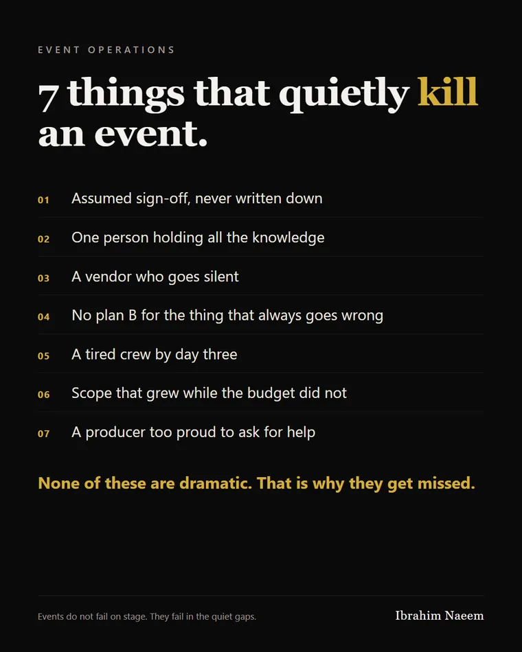 Event operations — 7 things that quietly kill an event.