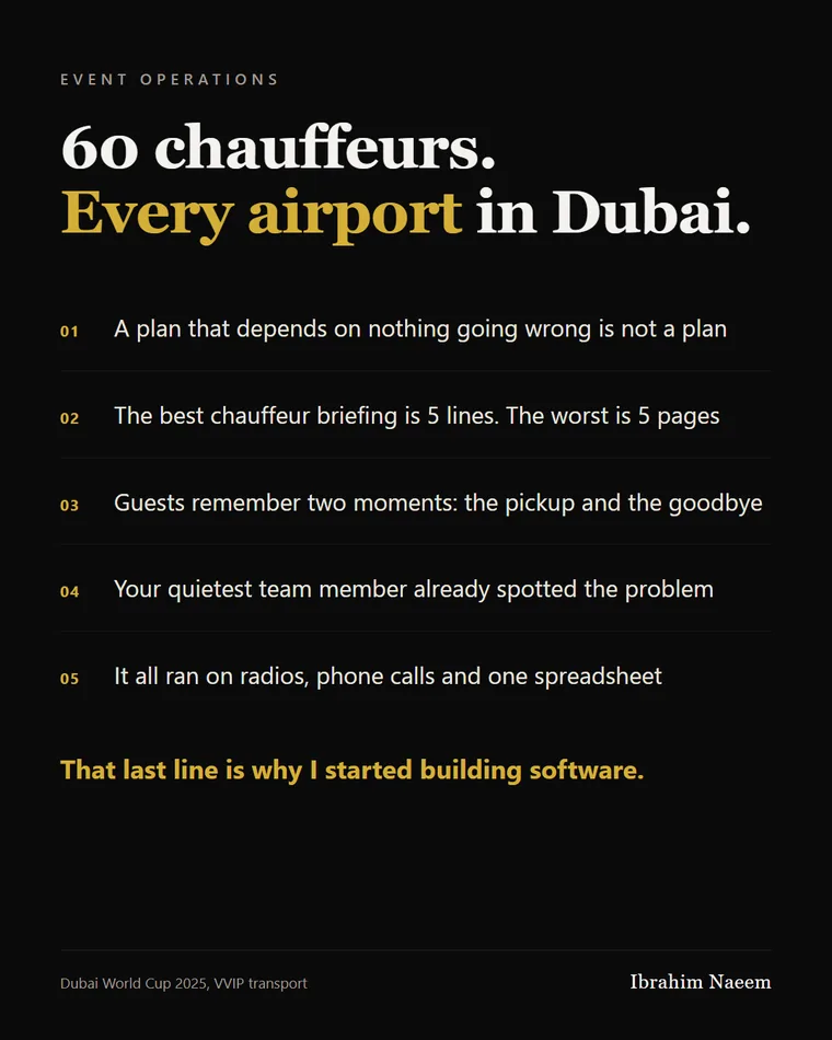 Event operations — 60 chauffeurs. Every airport in Dubai.